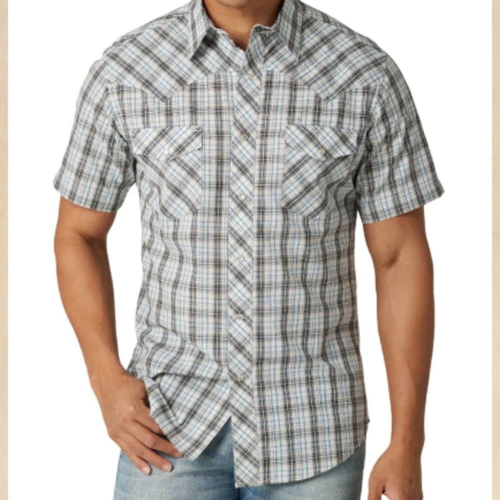 Wrangler Short Sleeve Western Shirt Plaid Snap Buttons Sz Small BNWT Casual Work